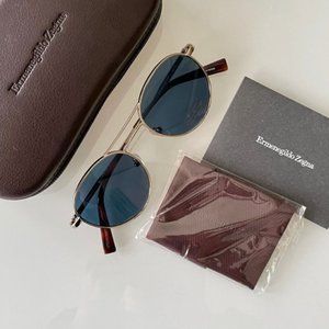 Ermenegildo Zegna Gold Metal Round Sunglasses